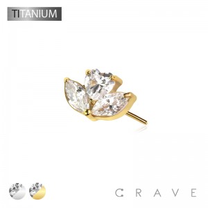 IMPLANT GRADE TITANIUM THREADLESS PUSH IN CZ HEART MARQUISE TOP PART